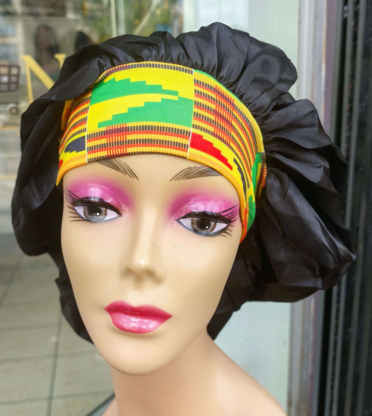 Satin Bonnet with African Print Headband – Stylish & Protective