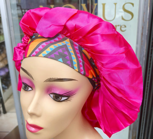 Satin Bonnet with African Print Headband – Stylish & Protective