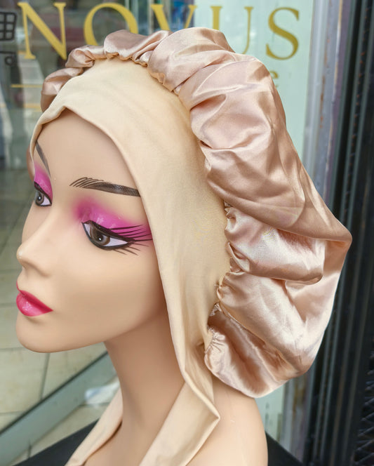 Satin Bonnet with African Print Headband – Stylish & Protective